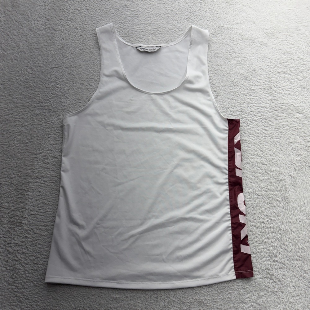 Rufskin R-Sport Mens Large White Burgundy Graphic Athletic Tank Top USA Made